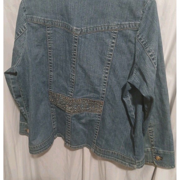 Womens 1xl Laura Ashley Blue Stretch Denim Jacket Embellished Western See Pics - Picture 8 of 11